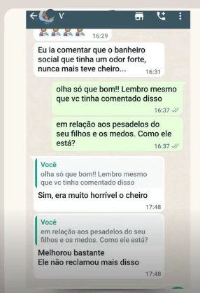 Conversa de WhatsApp com o relato sobre ambientes da casa