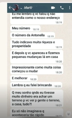 Conversa de WhatsApp com o relato de mudanças percebidas em casa